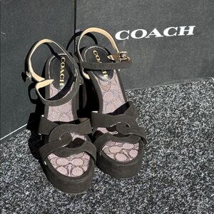 Coach Talina Suede Black Platform Sandals